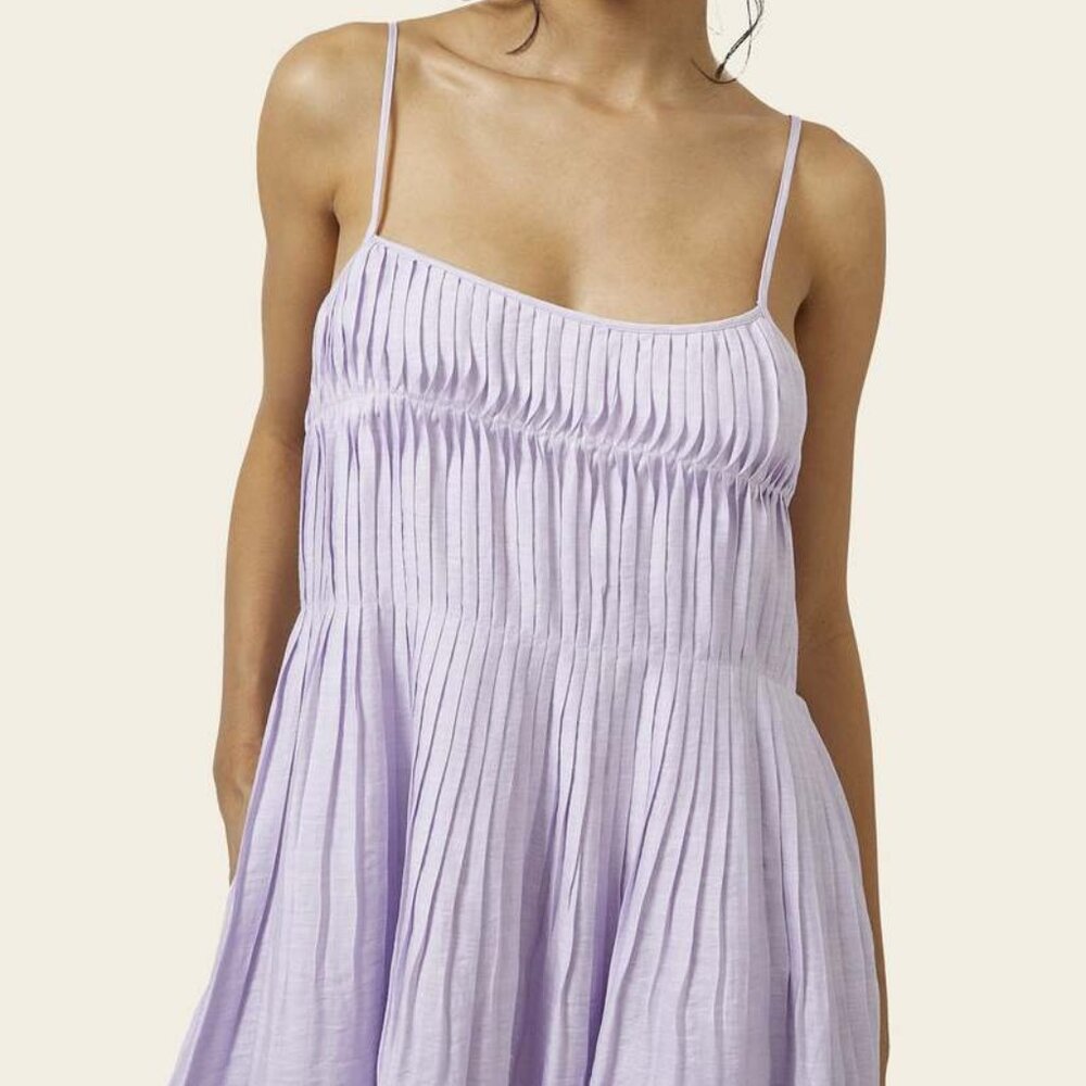 Light Purple Pleated Midi Dress with Spaghetti Straps